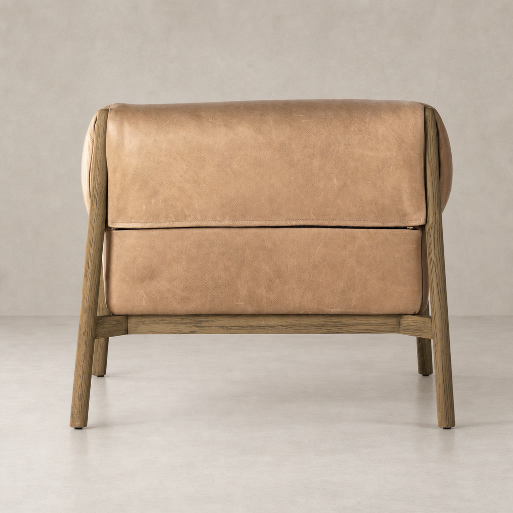 Remington Chair in Palermo Nude featuring a sleek design and natural wood legs.