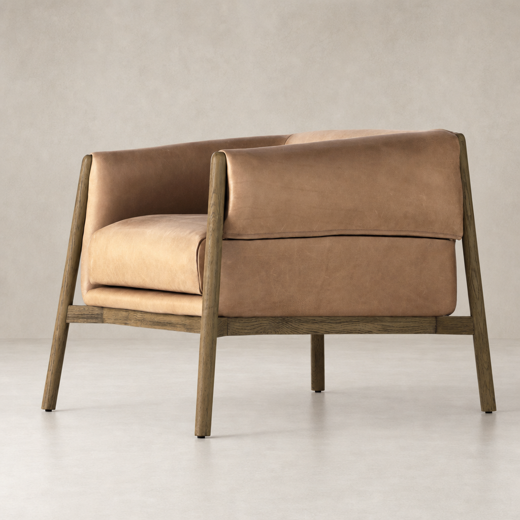 Remington Chair in Palermo Nude with modern design and minimalist wood legs.