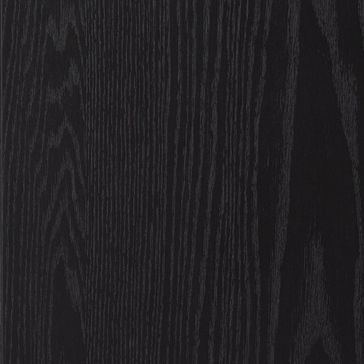 Detail of the Ember Display Cabinet showcasing its rich black wood grain finish.