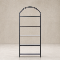 Sleek black Fez Bookcase with five open shelves and an arched top design.