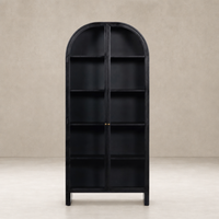Elegant Delta Cabinet in black featuring an arched top and multiple shelves.