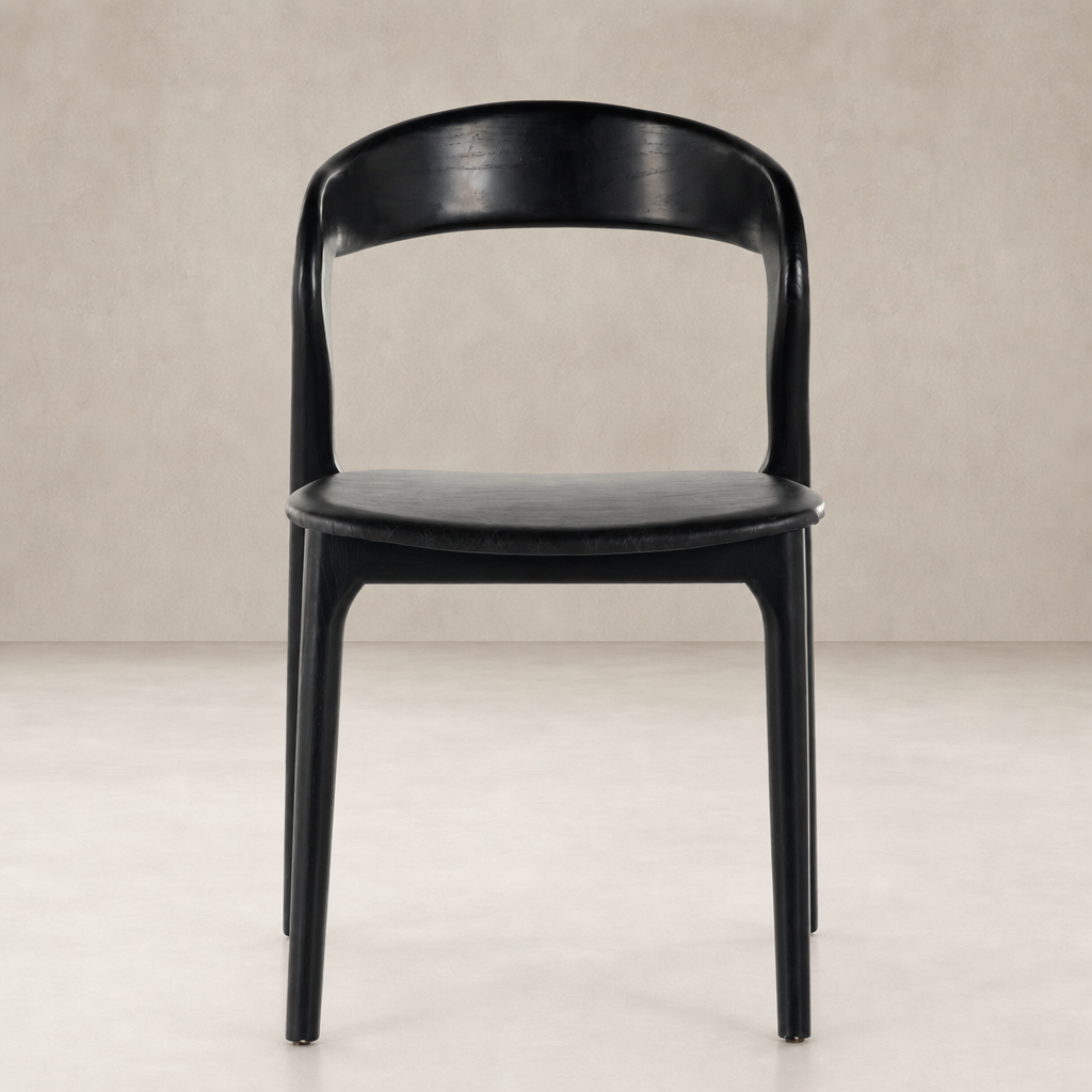 Amato Dining Chair in Sonoma Black, featuring sleek curved design and smooth finish.