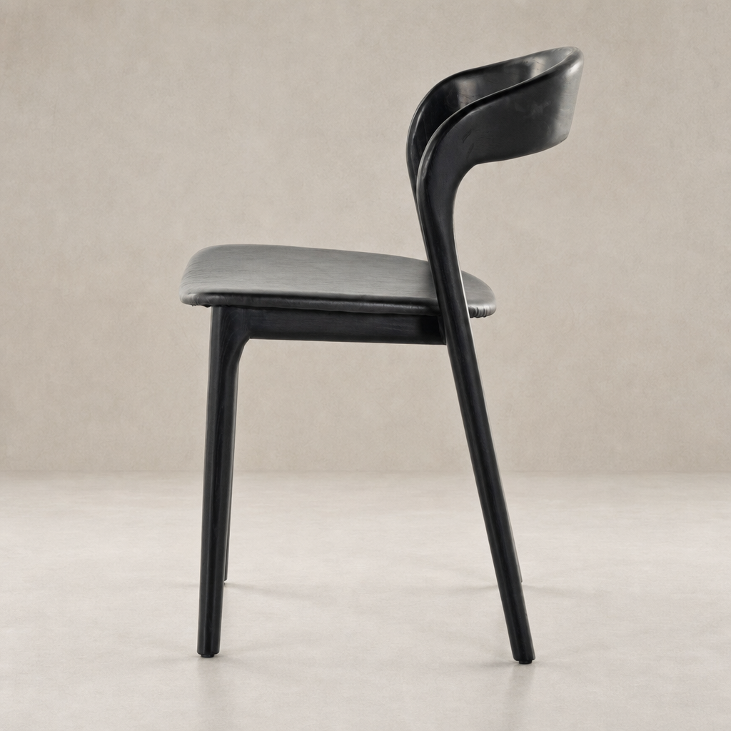 Amato Dining Chair in Sonoma Black, featuring a sleek design and curved backrest.
