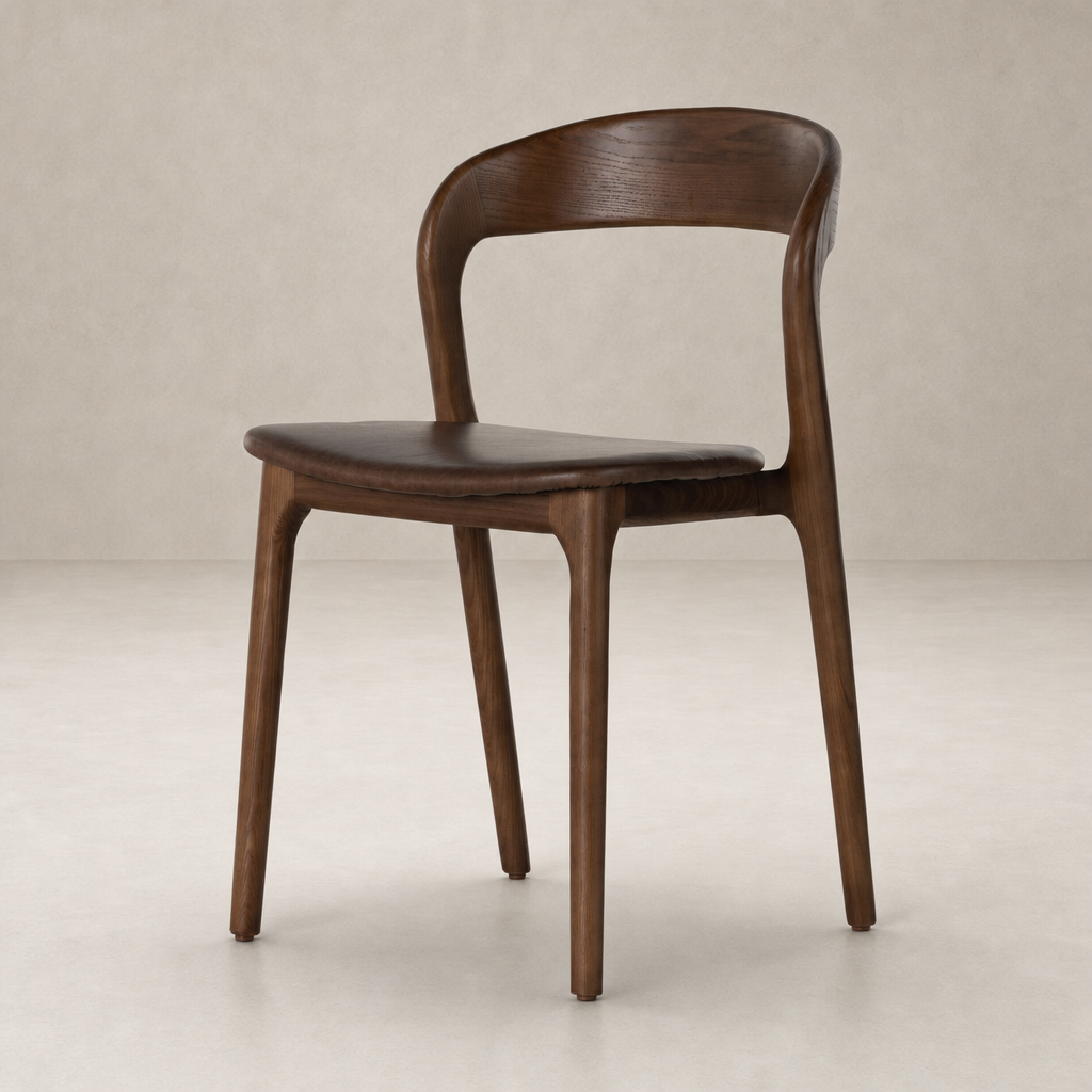 Amato Dining Chair in Sonoma Coco featuring a sleek, curved back and sturdy wooden legs.