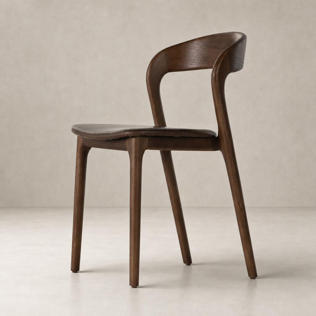 Amato Dining Chair in Sonoma Coco with a sleek, modern design and curved backrest.