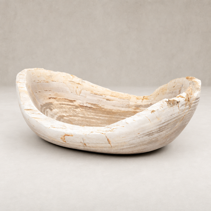 Light petrified wood Opal bowl with textured, organic shape and natural finish.