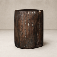 Naxos End Table with a rich, textured dark wood finish and rounded edges.