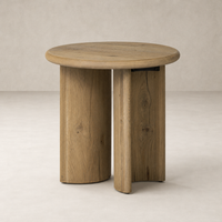Round Alden End Table featuring natural wood grain and sturdy cylindrical legs.