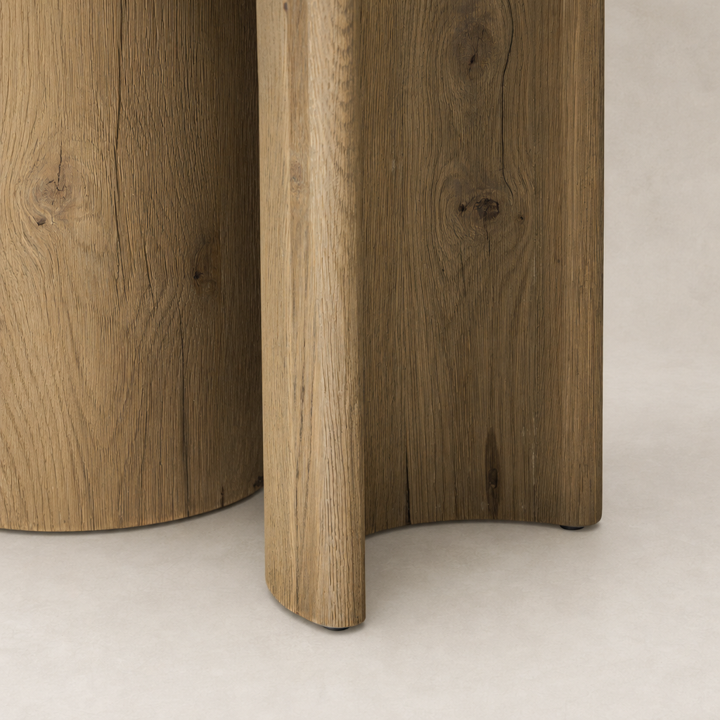 Alden End Table featuring warm, textured wood with a modern design and smooth edges.