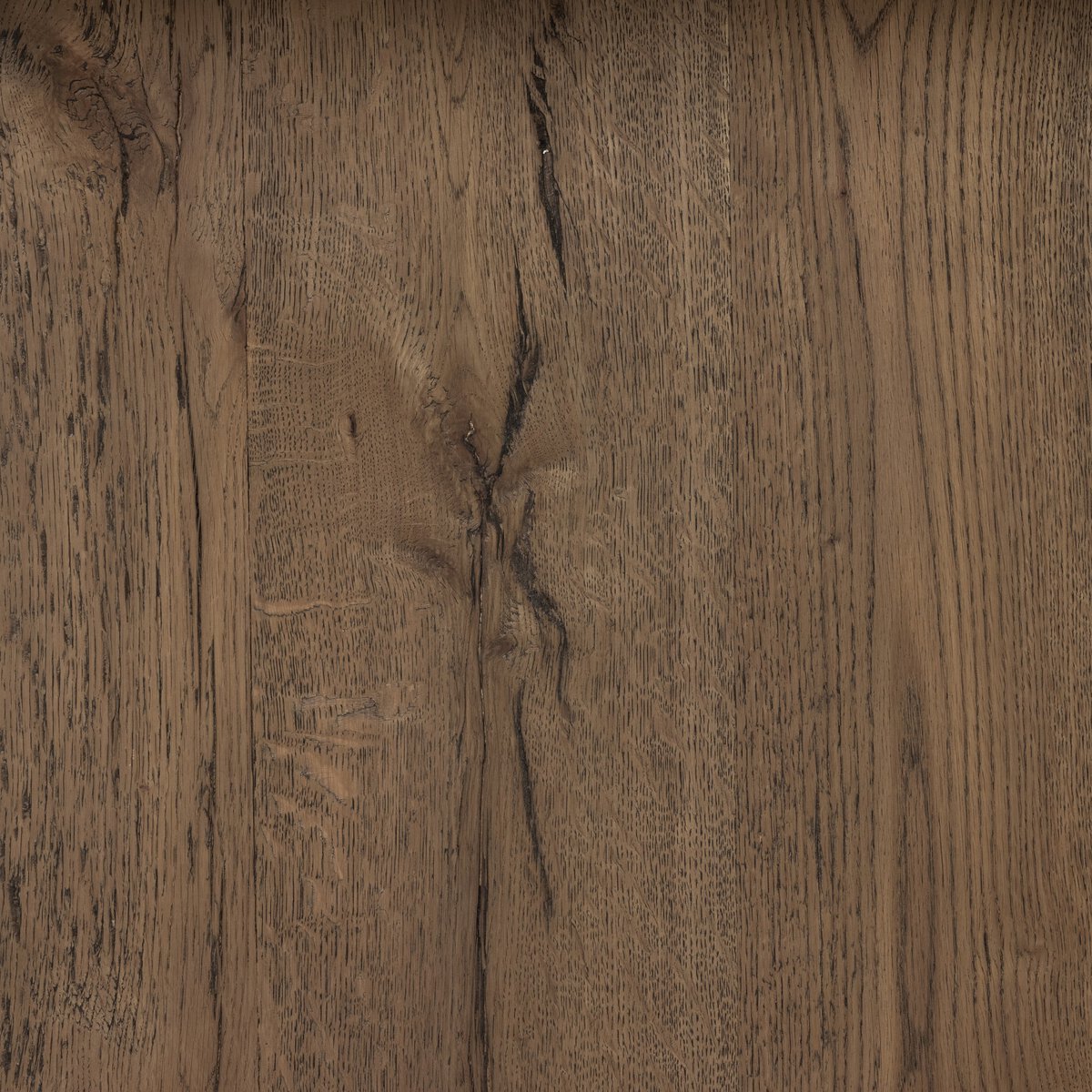 Close-up of the Thalia Dining Table's rich, textured wood surface showcasing natural grain patterns.