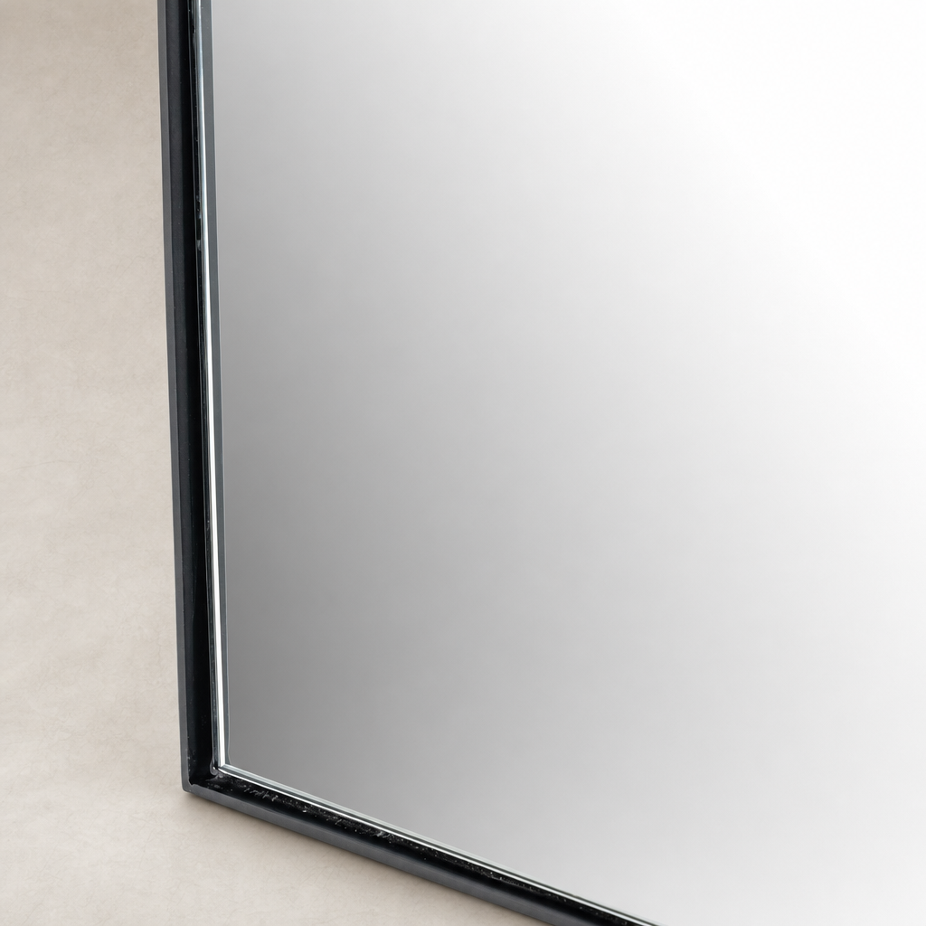 Elena Wide Mirror in iron matte black featuring a sleek, modern design with sharp edges.
