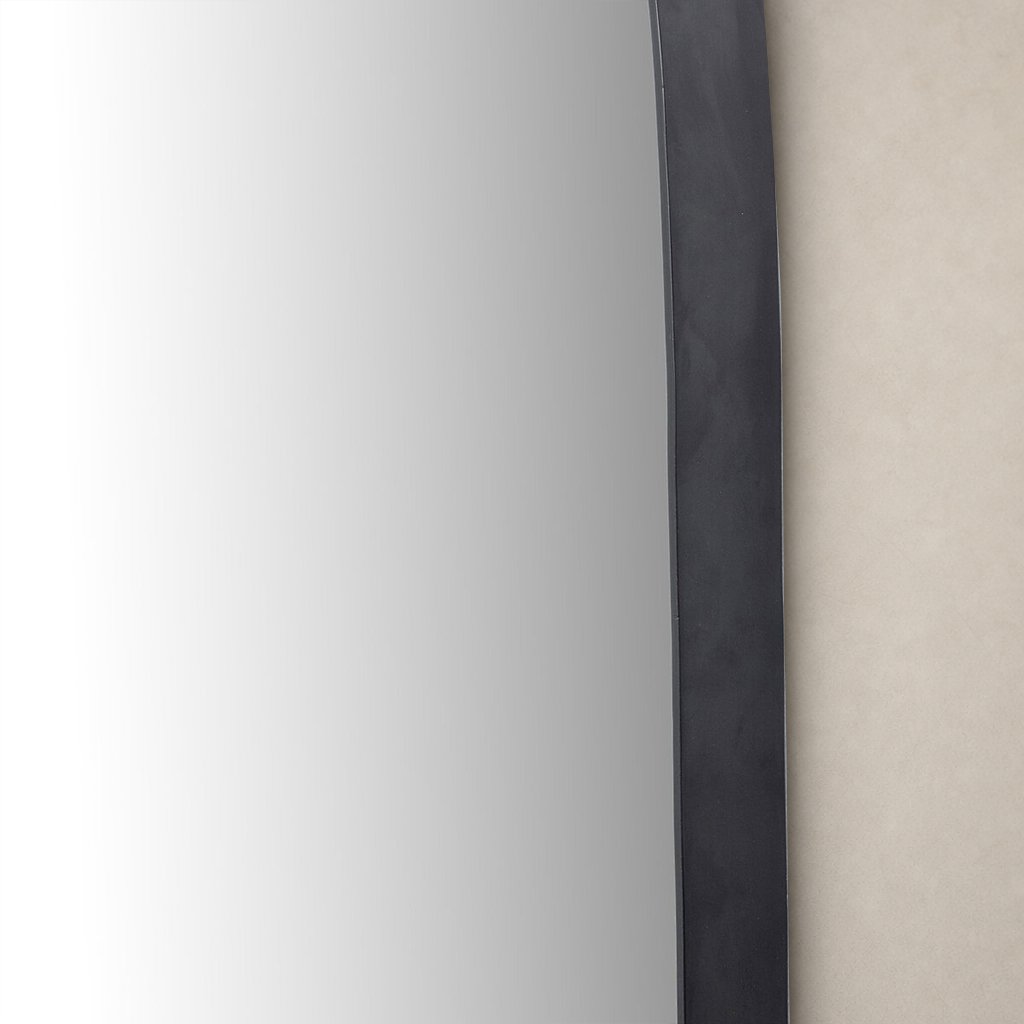 Elena Wide Mirror features a sleek curved design in matte black iron finish.