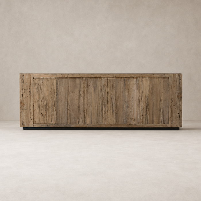 Biscay Sideboard in rustic wormwood oak, featuring a sleek rectangular design and textured finish.