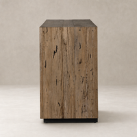 Biscay Sideboard in Rustic Wormwood Oak with a sleek, modern design and textured finish.