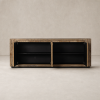 Rustic Wormwood Oak Biscay Sideboard with open storage compartments and sleek design.