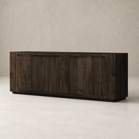 Biscay Sideboard in ebony rustic wormwood oak featuring a sleek, modern design.