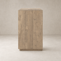 Biscay Sideboard in whitewash rustic wormwood oak featuring clean lines and natural texture.