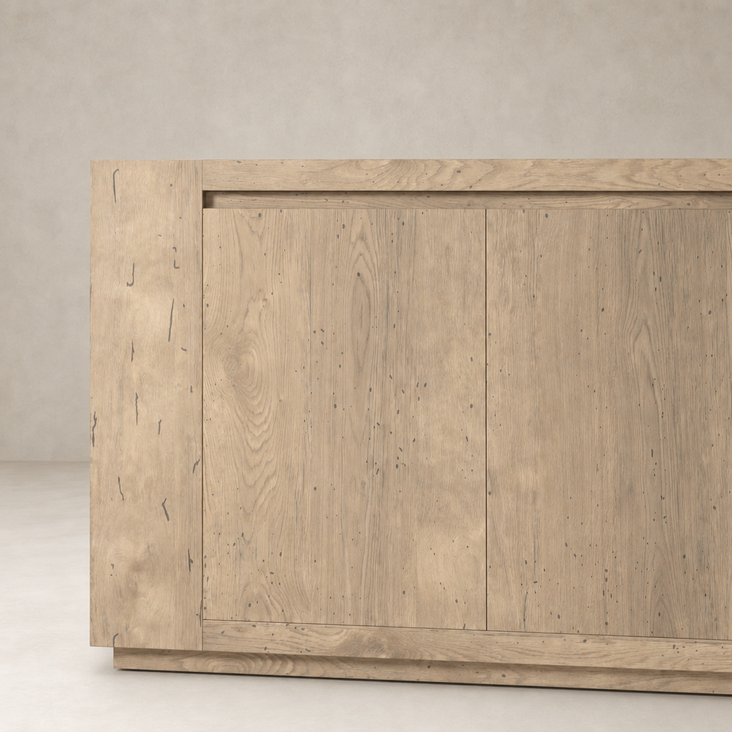 Biscay Sideboard in whitewash rustic wormwood oak with a textured finish.