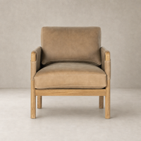 Soleil Chair in Palermo Drift with a sleek wooden frame and plush leather upholstery.