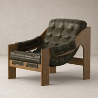 Langston Chair in Dulane Moss featuring a tufted design and natural wood frame.