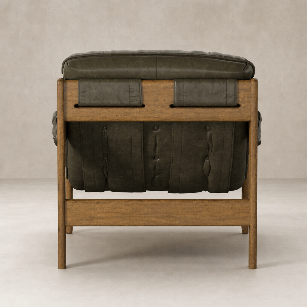 Langston Chair in Dulane Moss featuring a button-tufted back and sturdy wooden frame.