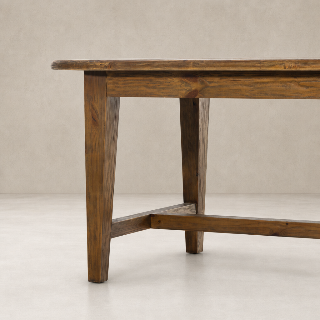 Savona Dining Table in waxed pine featuring a sleek, sturdy design and smooth edges.