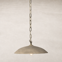 Light sand porcelain ceramic pendant light with a smooth, rounded shade and antique chain.