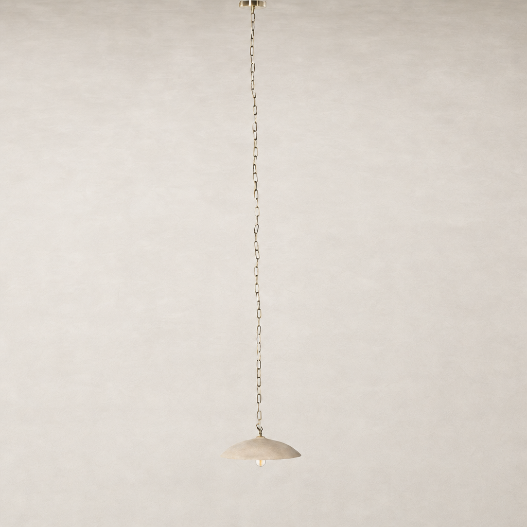 Light sand porcelain ceramic pendant light with a sleek, minimalist design.