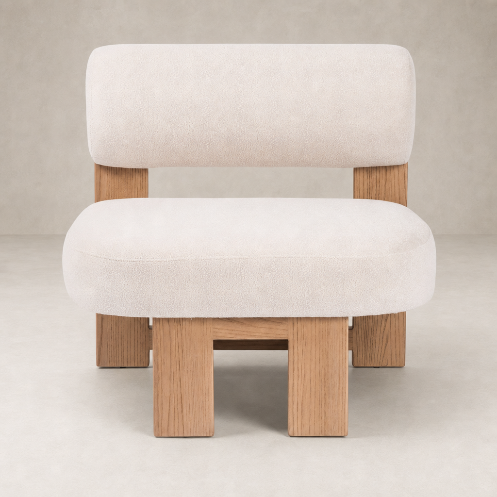 Isla Chair in Piermont Oyster with rounded edges and natural wood base.