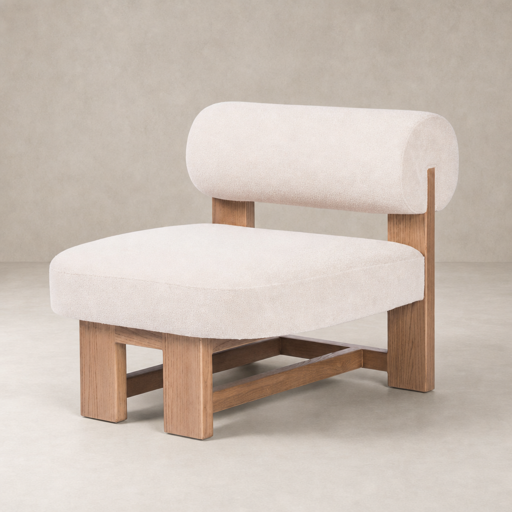 Isla Chair in Piermont Oyster featuring a rounded back and solid wood base.