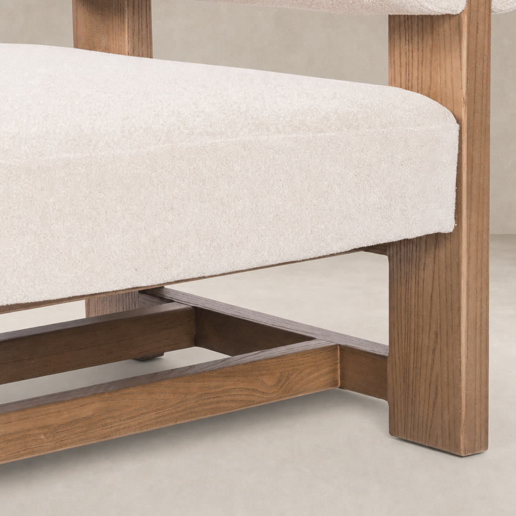 Isla Chair in Piermont Oyster featuring soft upholstery and sturdy wooden frame.