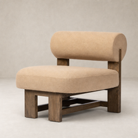 Isla Chair in Piermont Sand with rounded back and sturdy wooden base.
