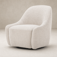 Rose Swivel Chair in Knoll Sand features a soft, rounded shape with textured upholstery.