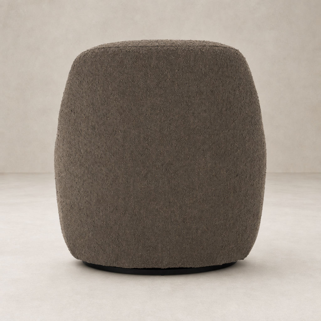 Rose Swivel Chair in Knoll Clay featuring a round, textured fabric design.