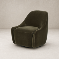 Rose Swivel Chair in Surrey Olive, featuring a plush, curved design and soft upholstery.