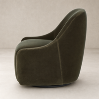 Rose Swivel Chair in Surrey Olive featuring a soft, curved design for modern comfort.