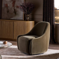 Rose Swivel Chair in Surrey Olive, featuring a sleek, modern design and plush upholstery.