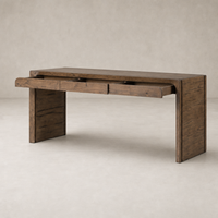 Rustic grey Zinnia Desk featuring a sleek design and two spacious drawers.