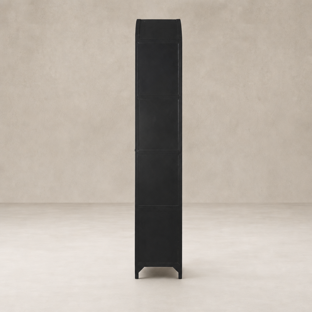 Quinn Wide Metal Cabinet with a sleek black finish, perfect for modern storage solutions.