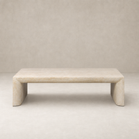 Bram Coffee Table in faux travertine with smooth, modern lines and a minimalist design.