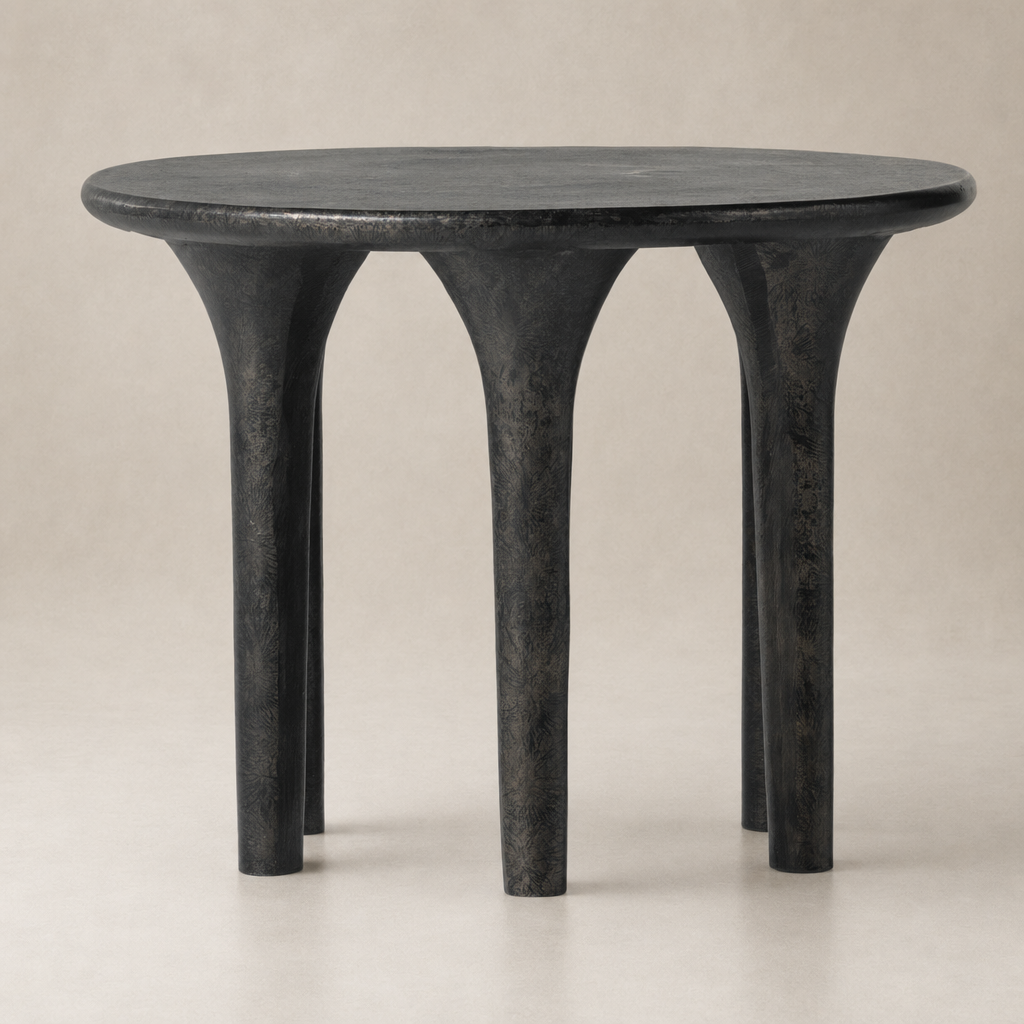 Holden End Table featuring a sleek round top and sturdy, sculptural legs.
