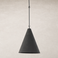 Matte black plaster pendant light with a sleek conical shape and minimalist design.
