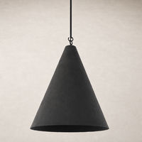 Matte black plaster pendant light with a conical shape and textured finish.