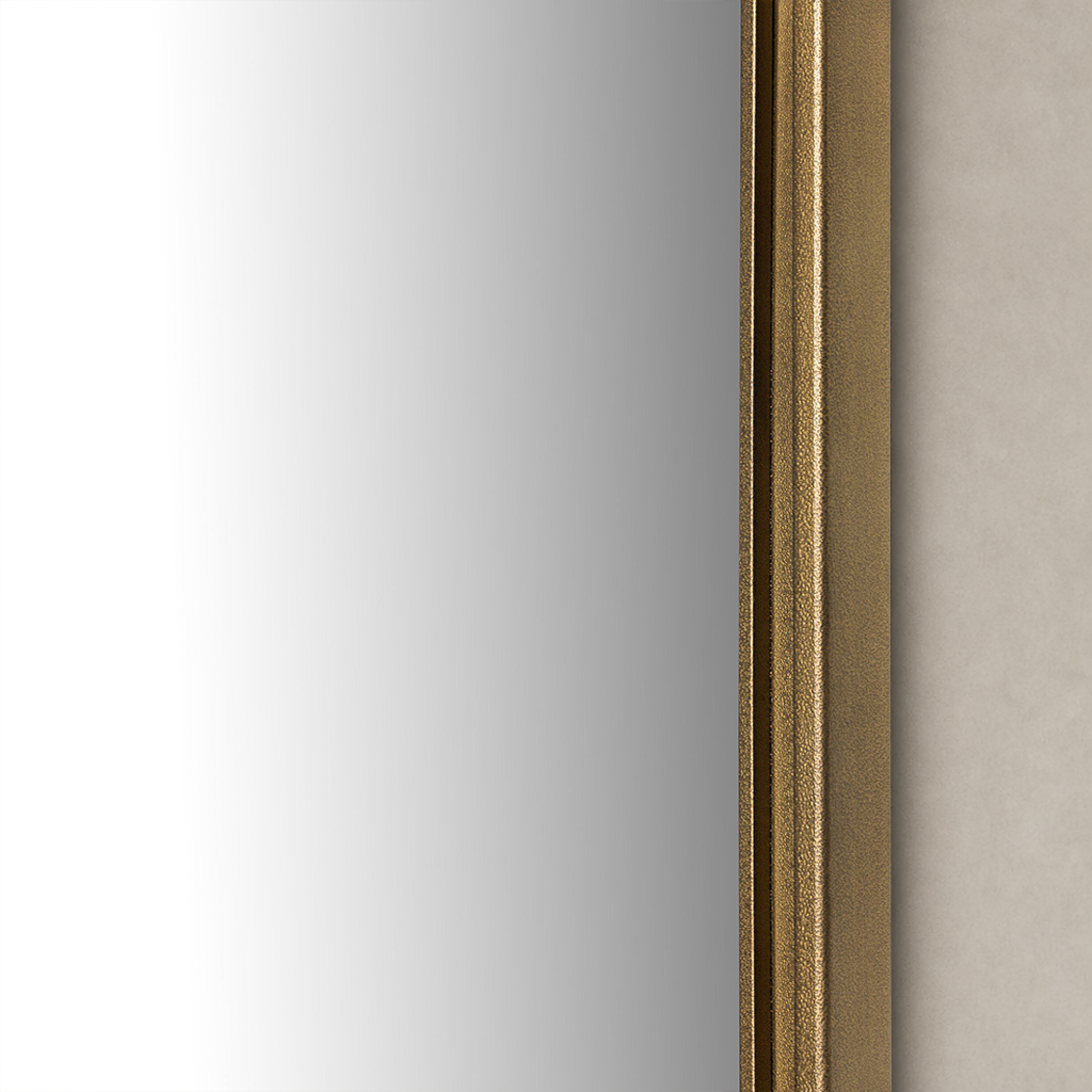 Etta Mirror featuring a sleek raw antique brass iron frame against a neutral background.