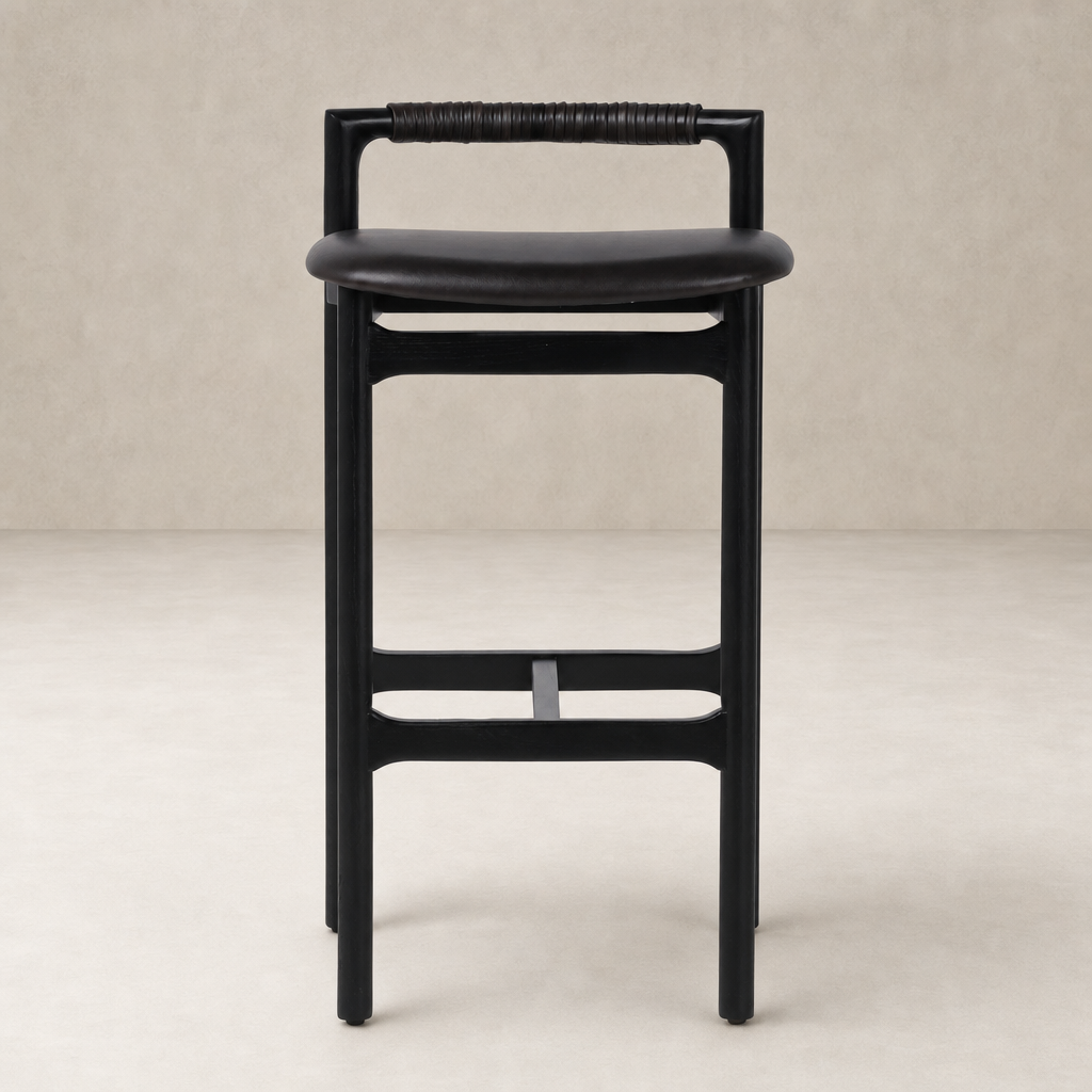 Nadia Bar + Counter Stool in Sonoma Black features sleek lines and a comfortable padded seat.