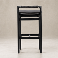 Nadia Bar + Counter Stool in Sonoma Black with sleek lines and woven back detail.
