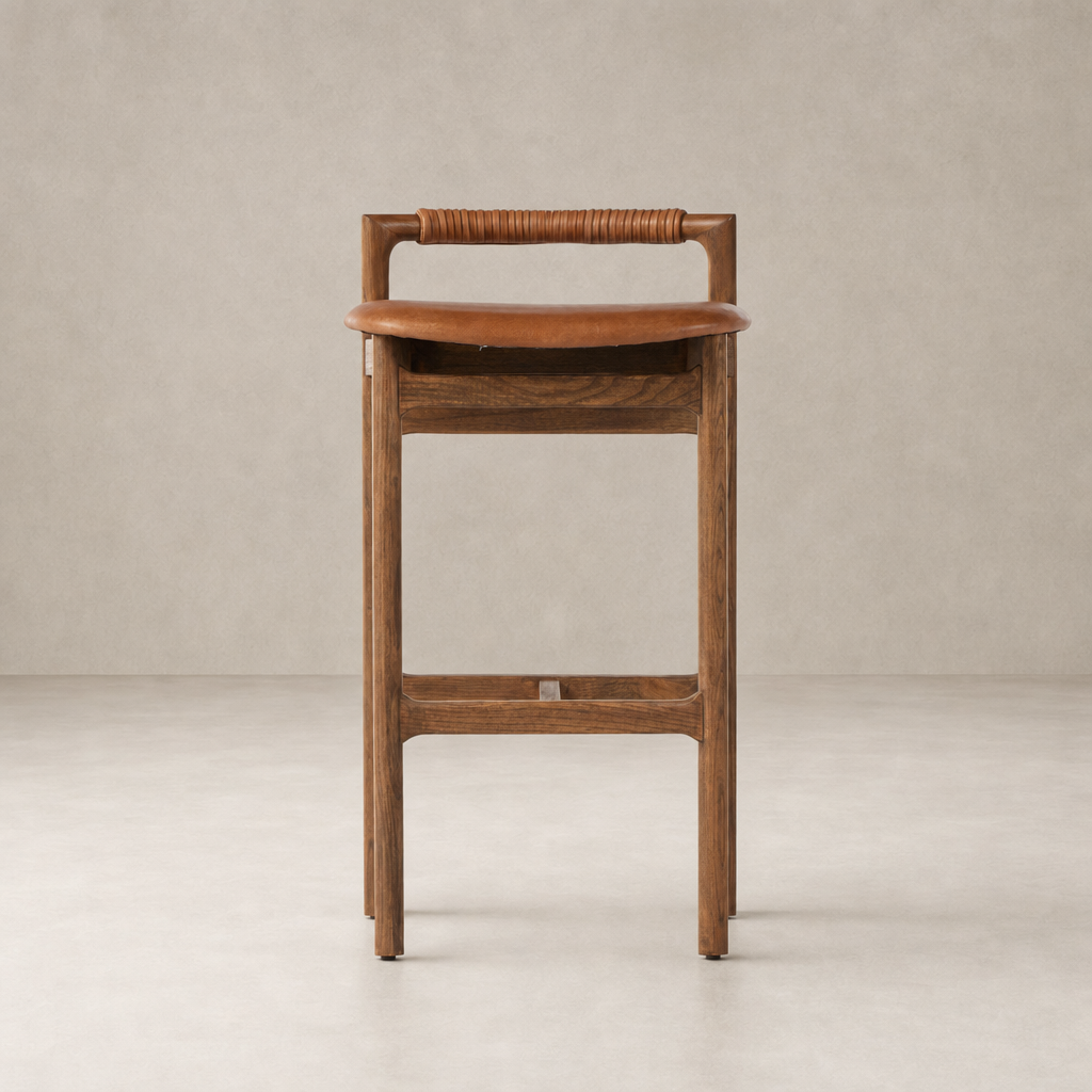 Nadia Bar + Counter Stool in Haven Tobacco with a sleek wooden frame and comfortable seat.