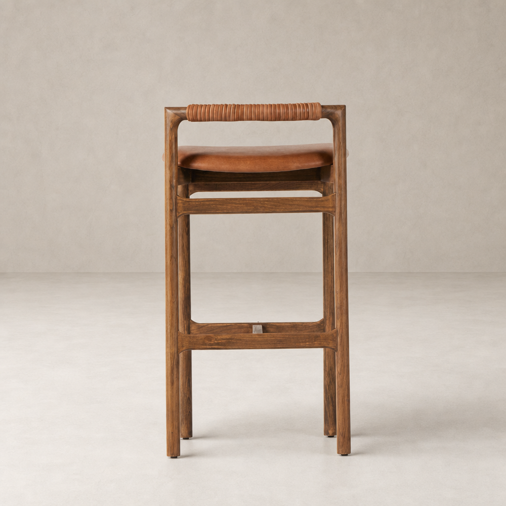 Nadia Bar + Counter Stool in Haven Tobacco featuring a sleek design and textured handle.