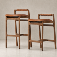 Nadia Bar + Counter Stool in Haven Tobacco, featuring stylish wooden frame and comfortable leather seat.