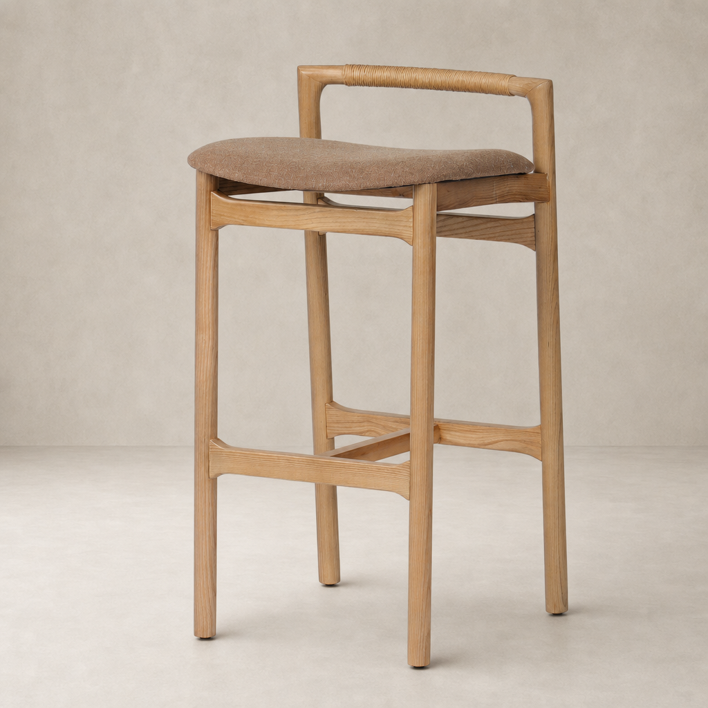 Nadia Bar + Counter Stool in Antwerp Cafe, featuring a stylish curved backrest and soft seat.